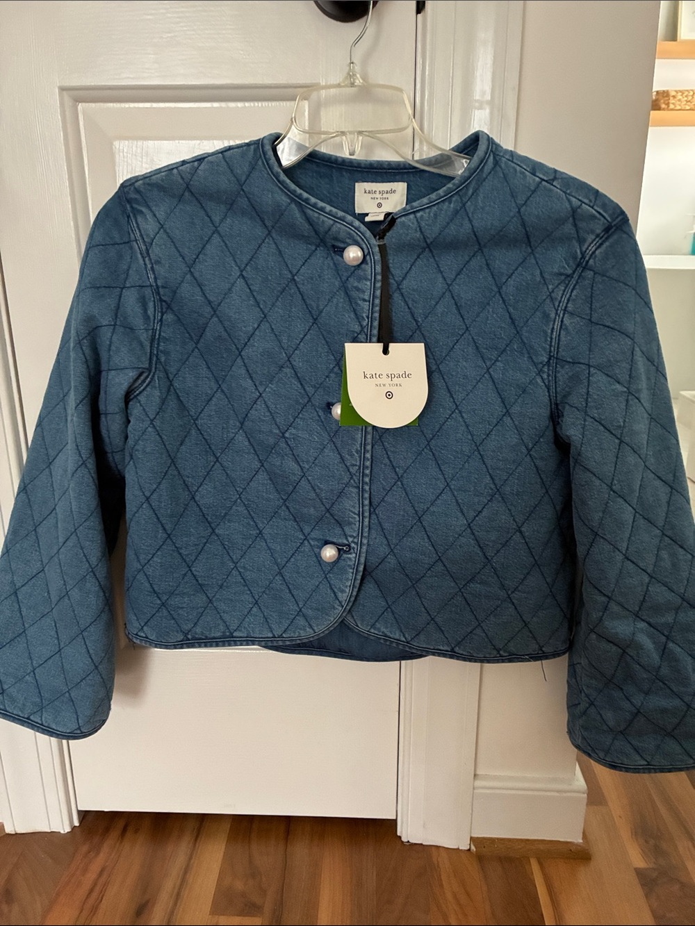 kate spade Quilted Denim-Blue Kids Jacket with Pearl Buttons